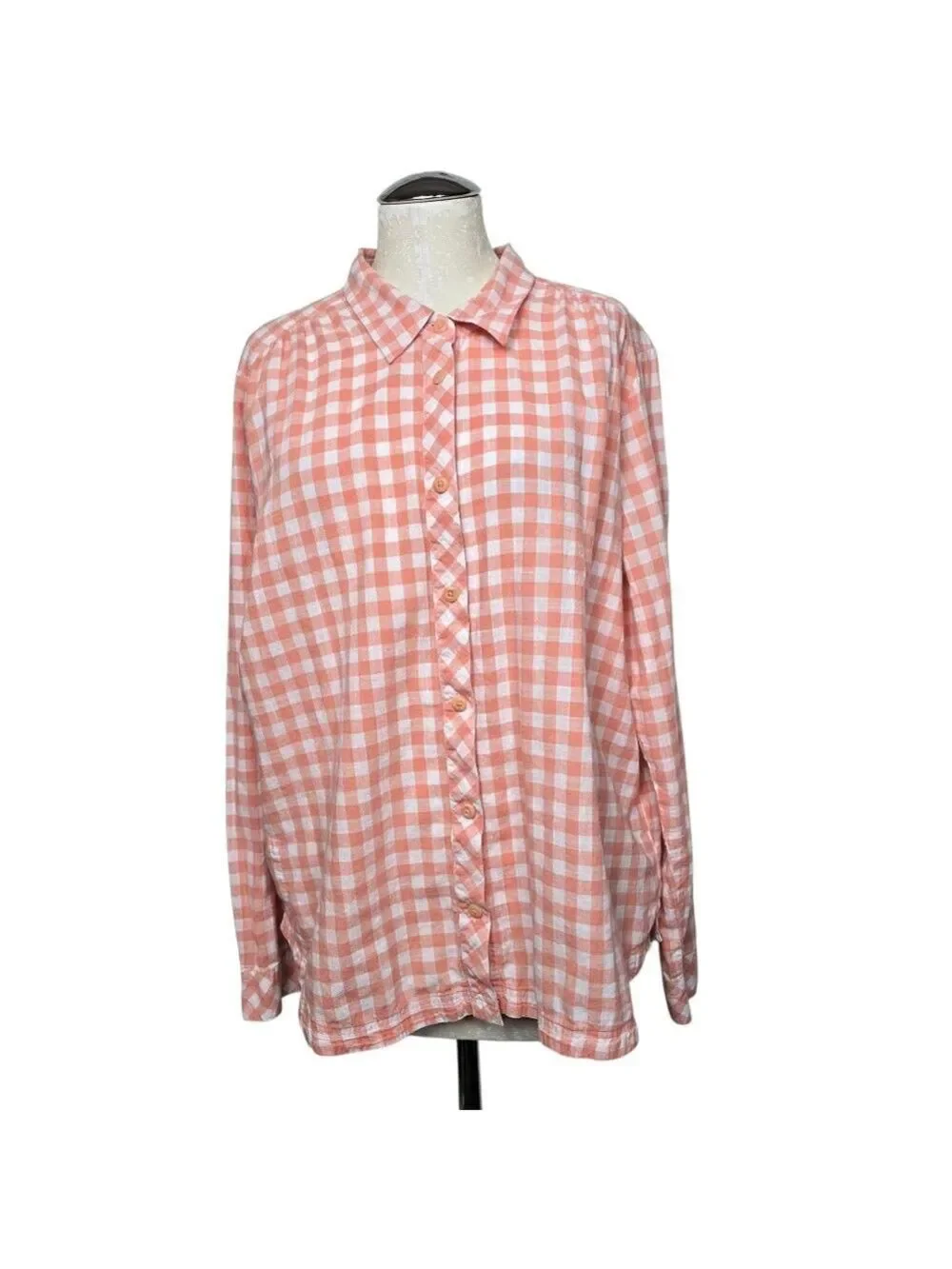 Columbia Plaid Button Down Long Sleeves Shirt XXL Peachy Pink & White